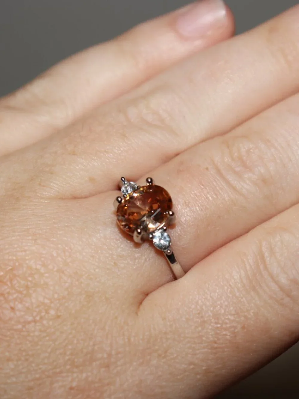 ✨ Size 9.5 Silver Ring · Peach Oval Stone · NWOT